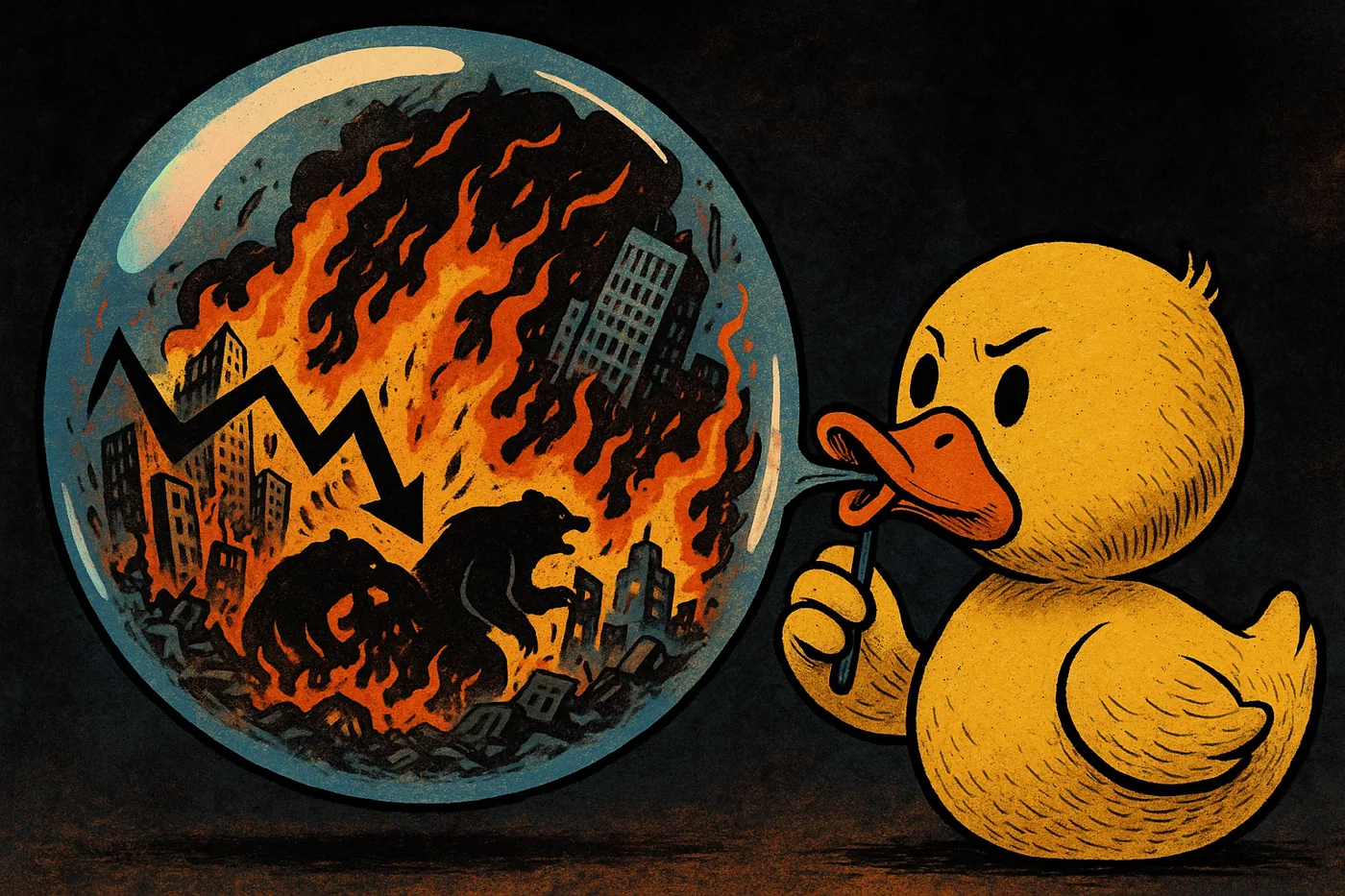 Ilustración del ensayo «The Bubble | El Colapso multisistemico al caer» de David Rivera